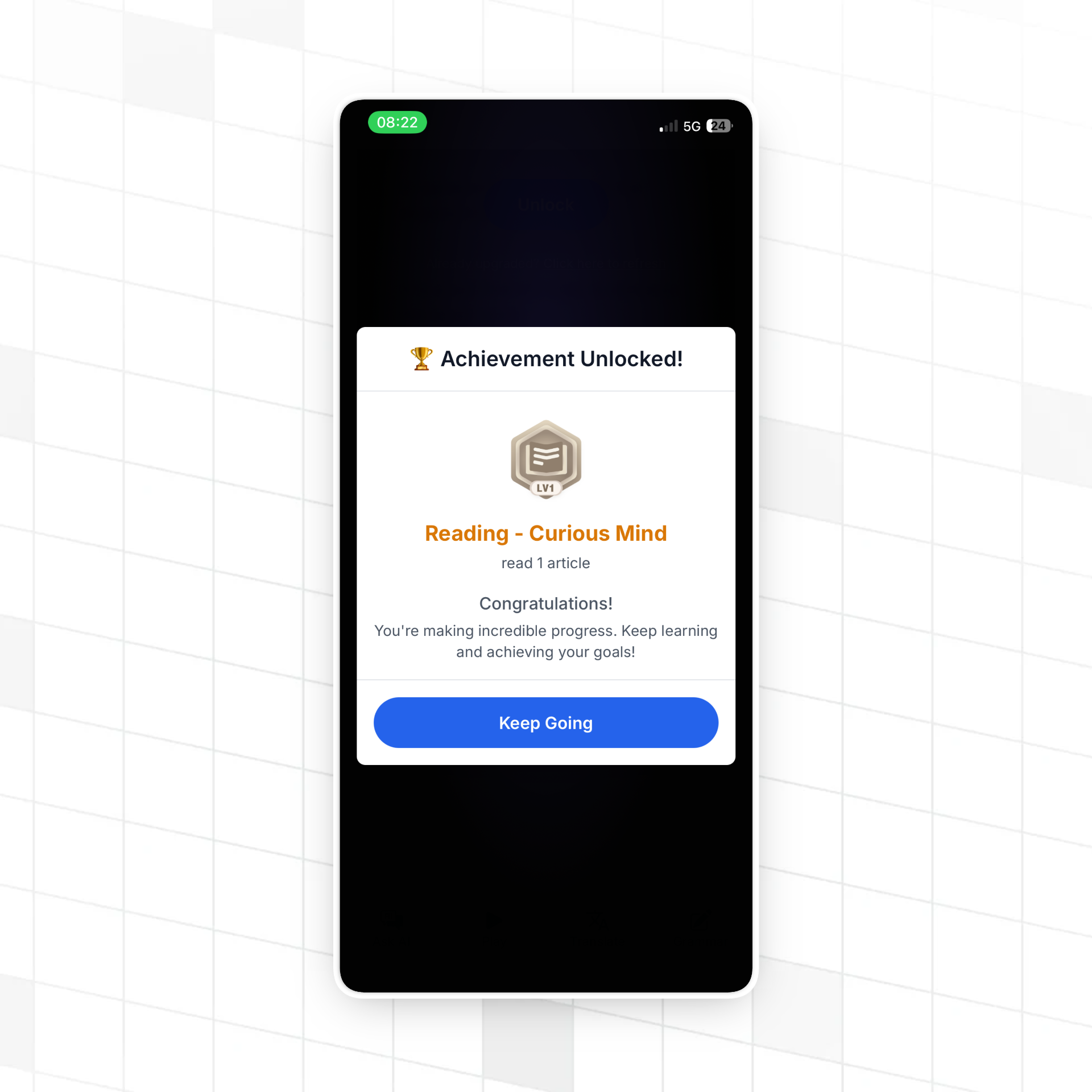 Lexioo achievement unlocked animation