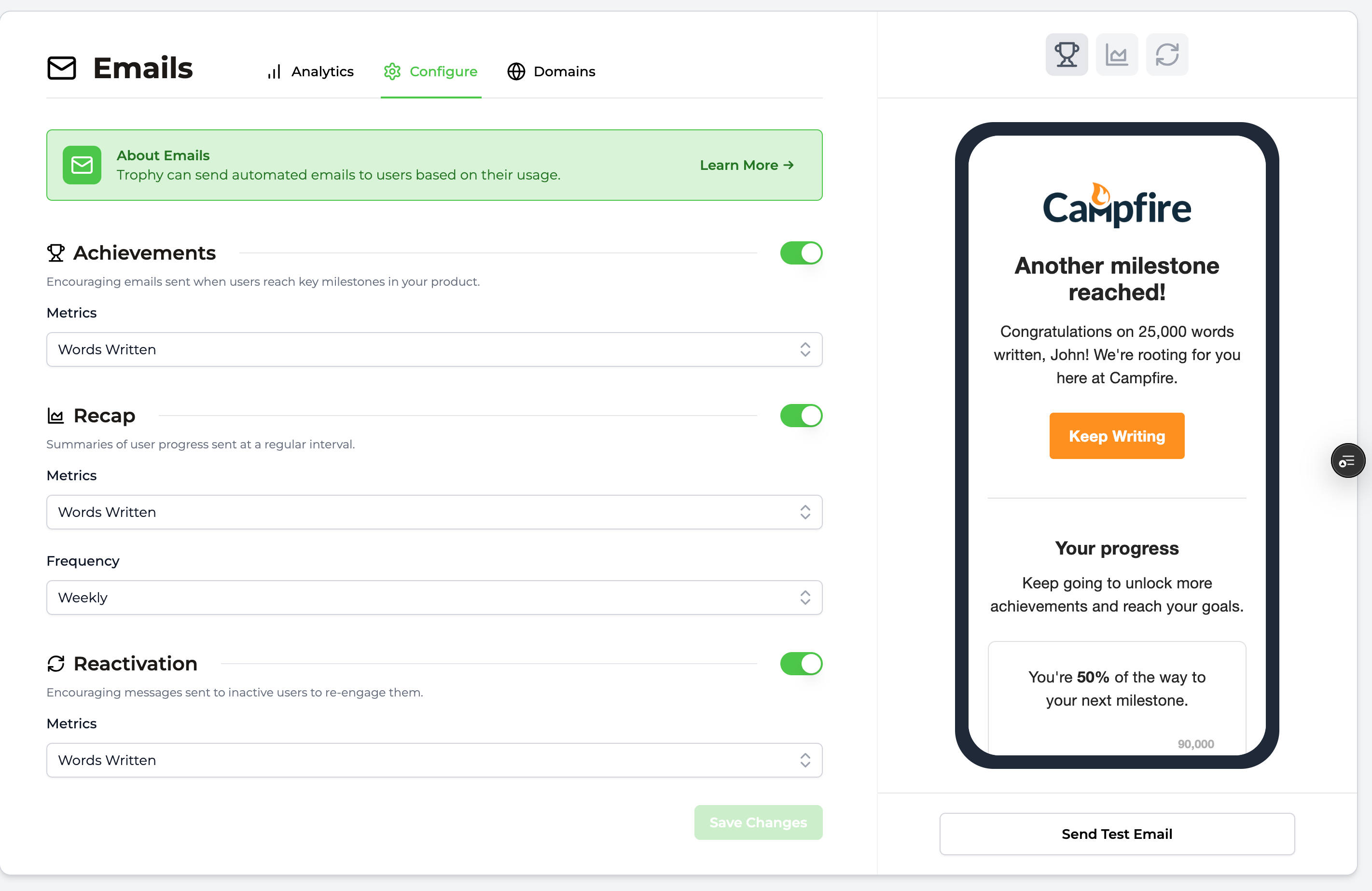 Trophy Email & Push Automated Sequences